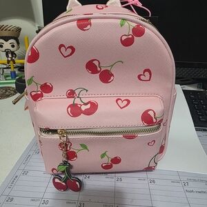 Pink Cherry Print Backpack